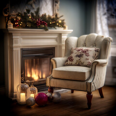 Fototapeta premium name: cozy winter fireplace