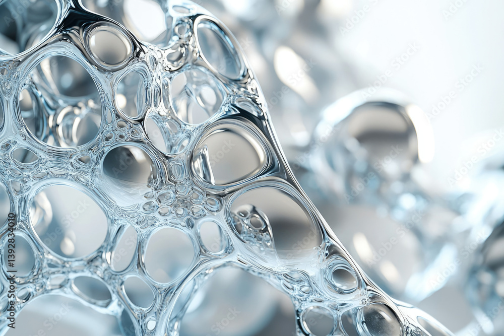 Poster an abstract close-up shows a silvery, interconnected bubble structure, reminiscent of soap bubbles o