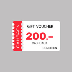 A 200 currency unit gift voucher card with terms and conditions.