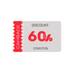 A graphic of a 60% discount card with in red and the words and 