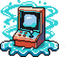 retro arcade machine pixel art nostalgic gaming, joystick, 8 bit style, vintage entertainment icon, digital art
