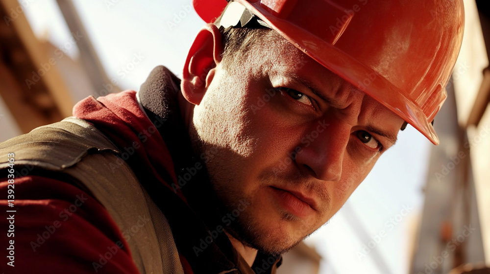 Poster Worker in hard hat focusing on task at construction site Generative AI