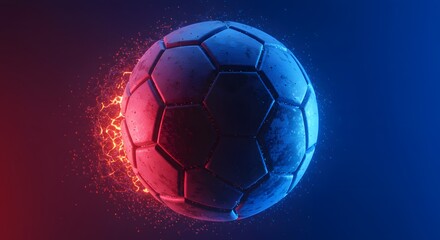 Fototapeta premium Fiery Soccer Ball: A Digital Artwork Depicting a Soccer Ball Engulfed in Energetic Flames