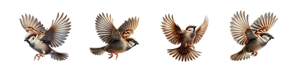 Obraz premium Set of House sparrow birds, isolated over on transparent white background