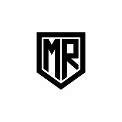 Initial monogram logo design MR isolated frame shield vector
