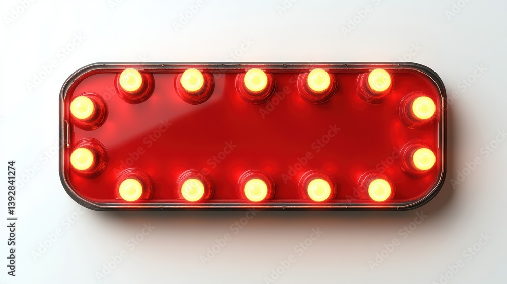 Poster red rectangular sign with lights, blank space for text.