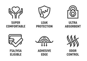 Panty liners properties icons set for labeling in bold line