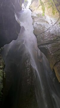 A view of the waterfall at the Varone Cave Park, lake Garda, Veneto, Italy.