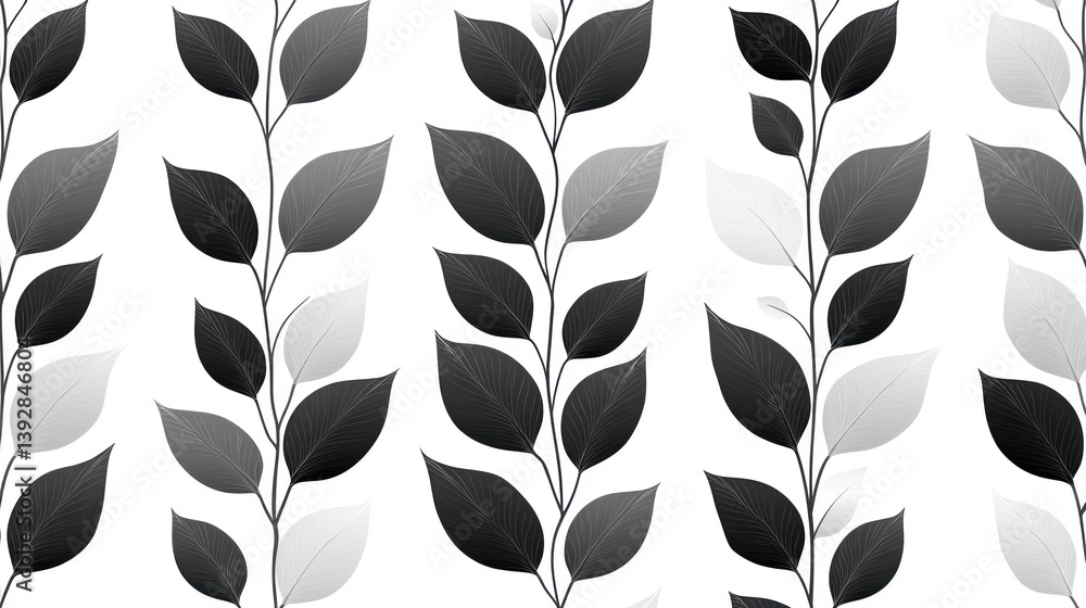 Poster monochrome seamless pattern of stylized leaves and branches.