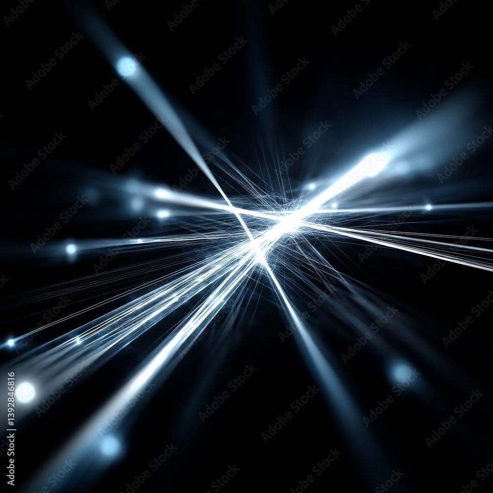 Leinwandbilder Abstract Blue Light Streams on Black Background - Visualizing Data and Connections