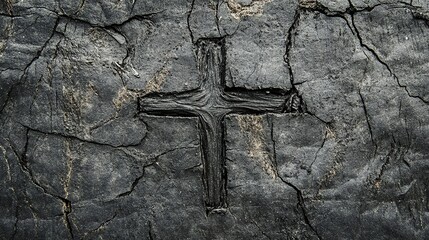 Christian cross carved into cracked stone texture background stock photo and high quality image download