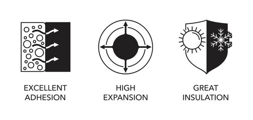 Adhesive icons - insulation, expansion, adhesion. In monochrome style