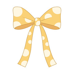 Cheerful yellow bow with white dots in a playful style. Design for birthday decor, baby shower designs, packaging and invitations.