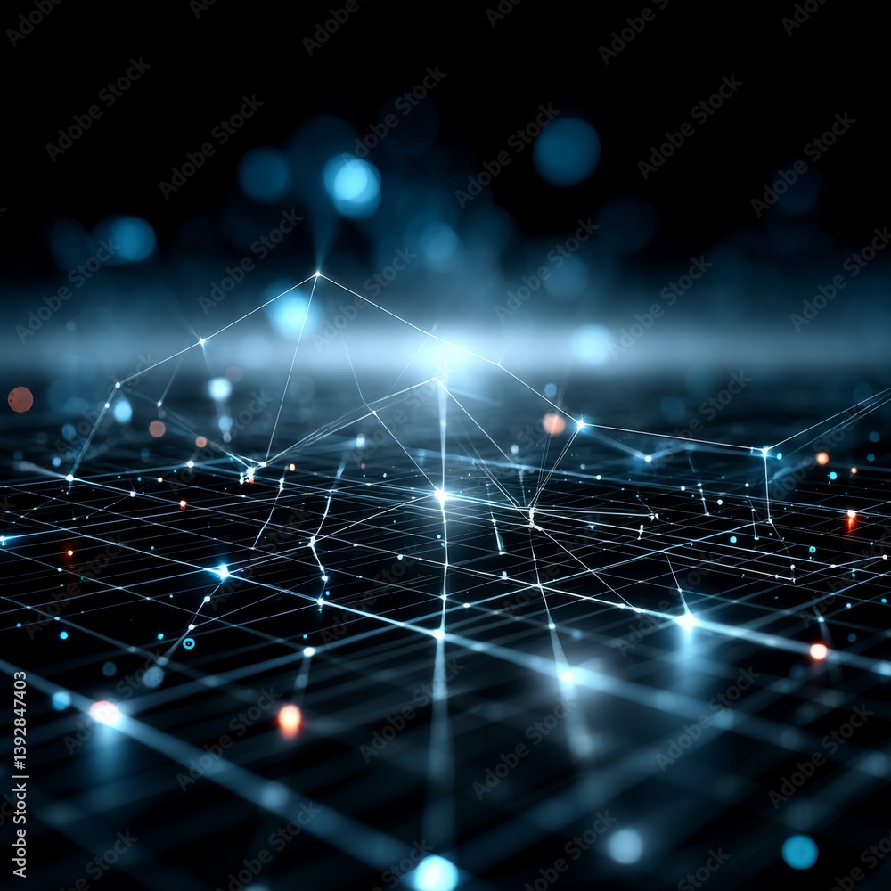 Poster Abstract Digital Network: Connecting Data Points in a Futuristic Landscape with Glowing Nodes and Lines