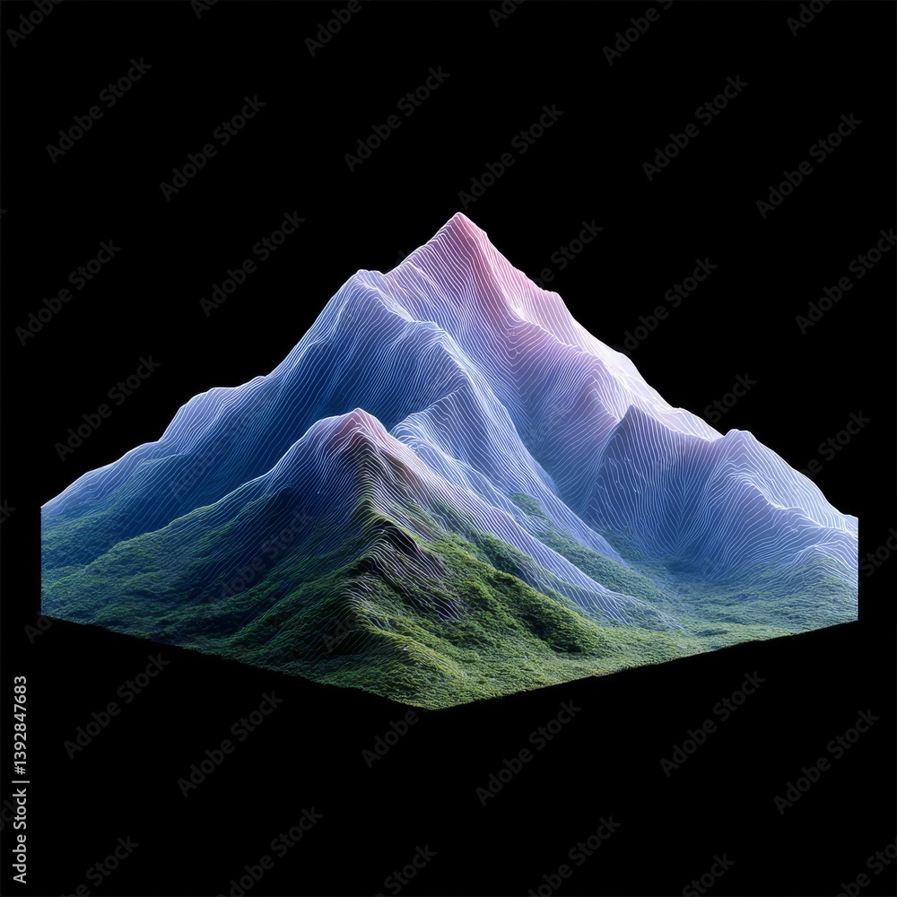 Aufkleber abstract mountain landscape with layered topography and gradient coloring on black background