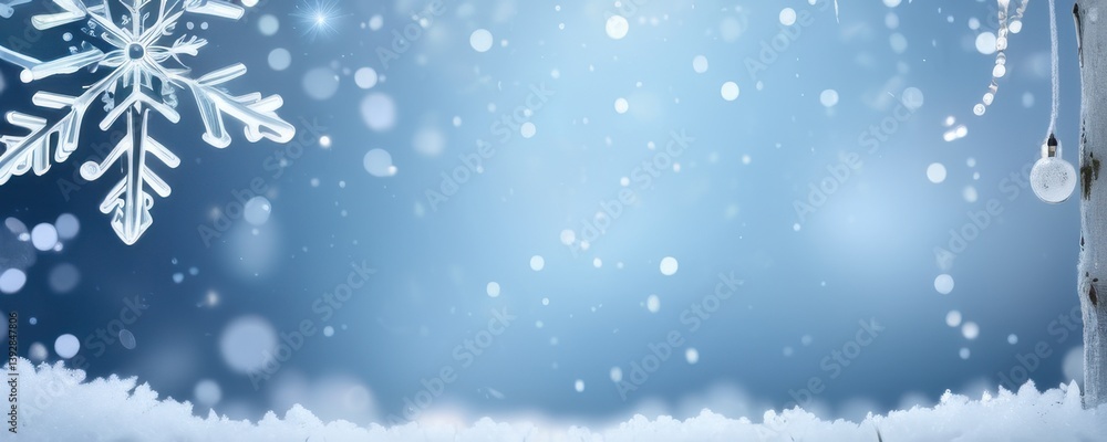 Poster Close Up Of A Large Snowflake Falling In A Winter Scene