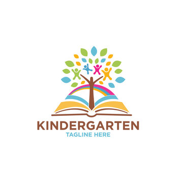 Modern Kindergarten Logo Design Vector Childcare Nursery and Education Themes