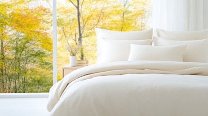 Autumnal bedroom with crisp white bedding