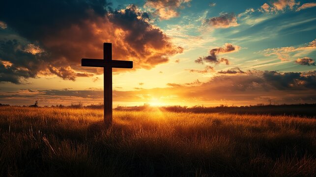 Christian cross at sunset background image for faith hope and inspiration stock photo and wallpaper hd quality