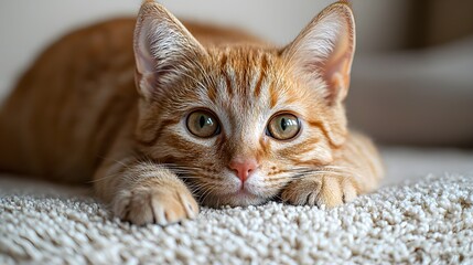 Senior Cat Relaxing on Colorful Carpet