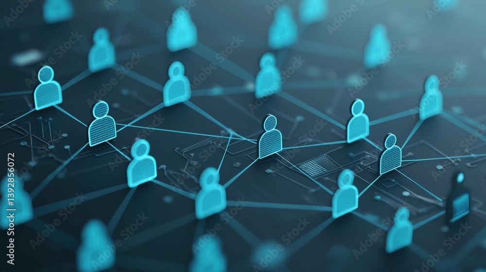 Poster a digital network illustration showing interconnected user icons, symbolizing connectivity and commu