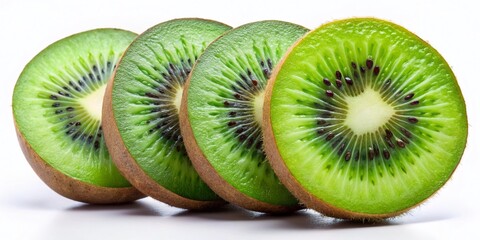 Fototapeta premium Closeup of a Freshly Sliced Kiwi Vibrant Green Goodness Isolated Against White Perfect for Food Photography or Culinary