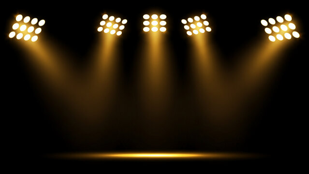 Illustration in vector format showcasing brilliant gold stadium lights contrasted with a dark setting