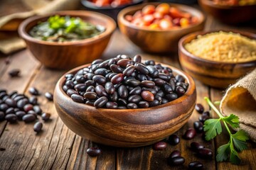 Obraz premium Closeup of Vibrant Mexican Black Beans and Tortillas A Colorful Feast of Assortment Beans