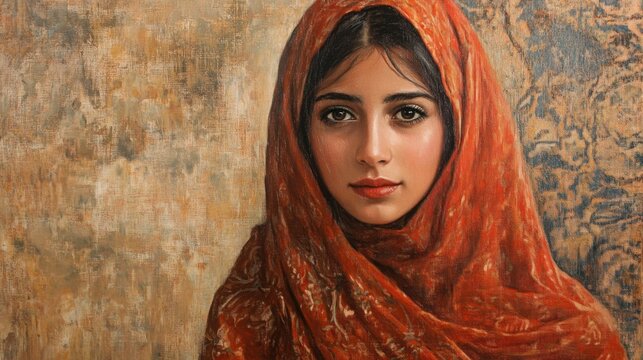 Portrait d'une jeune femme voil&Atilde;&copy; d'origine arabe islam portant une bourka