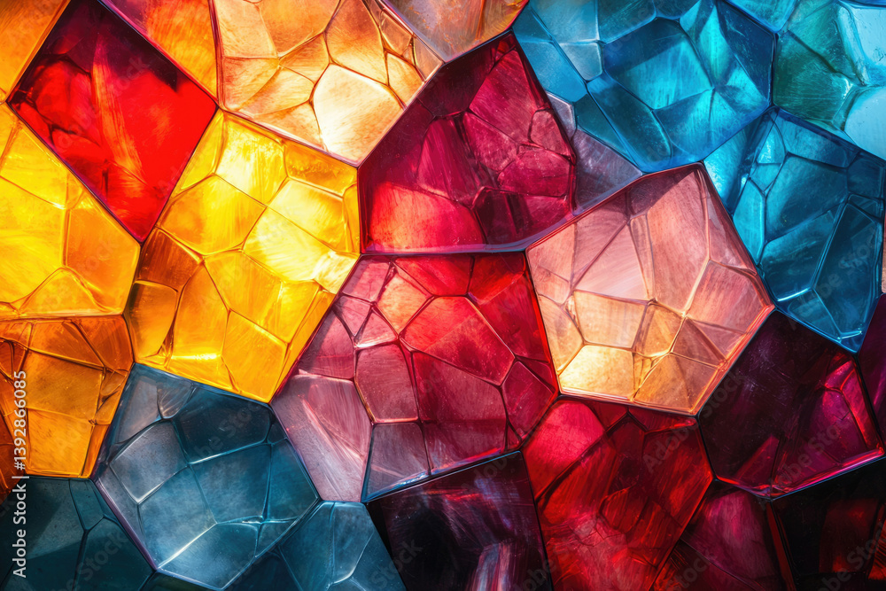 Poster abstract colorful mosaic tiles with crackle texture, resembling gemstones, create a vibrant and eye-