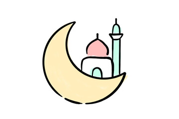illustration of a mosque on the moon, suitable for Islamic design
