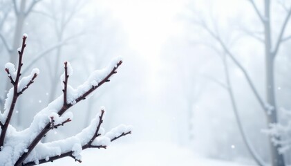 Snow covered branches, stark white on white backdrop, background, quiet, winter wonderland