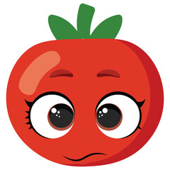 Obraz premium Cute tomato illustration with big eyes and emotional expression, perfect for food-related projects, kids' materials, healthy eating campaigns, and gardening content