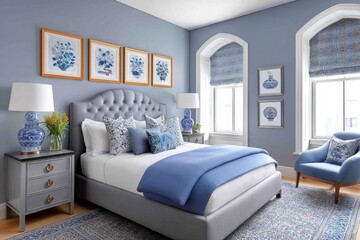 A watercolor artwork of a bohemian bedroom with pillows, rugs, and dreamy textures