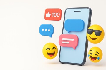 Smartphone showing chat with emojis and receiving 100 likes