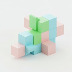 Obraz premium Pastel colored cube arrangement forming a geometric shape on a white plain surface concept design