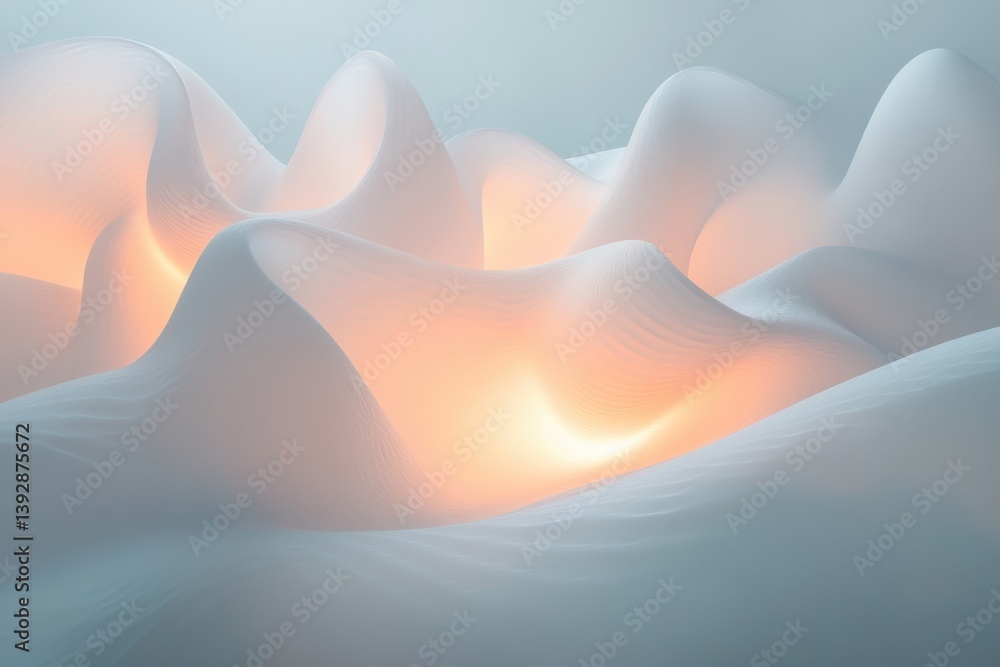 Poster ethereal glowing landscape with soft undulating forms in gentle light and shadow
