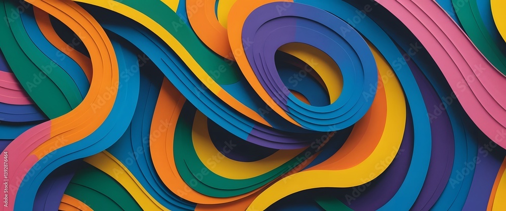 Leinwandbilder Colorful Abstract Lines Design, A Playful Pattern Of Intertwined Shapes. Dynamic Movement, Vibrant Colors. Artistic Background Illustration. A Fun, Spontaneous Creation.