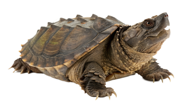 Alligator Snapping Turtle Powerful Reptile in Dynamic Side Pose on Transparent Background