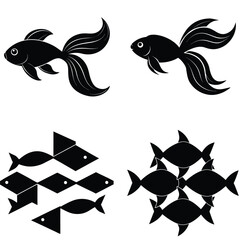 Fish vector design set with underwater theme and tribal tattoo style