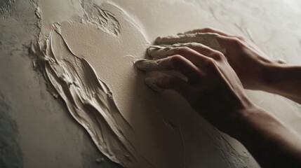 A plasterer applying a smooth finish to a wall. Featuring precision and care