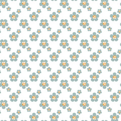 Modern Floral Seamless Pattern with Delicate Blue and Yellow Flowers