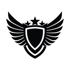 Military Eagle Crest Vector – Patriotic Shield Emblem with Wings Spread Silhouette
