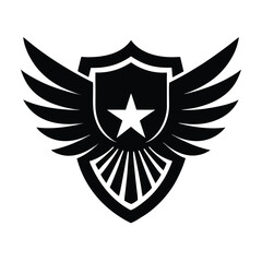 Military Eagle Crest Vector – Patriotic Shield Emblem with Wings Spread Silhouette
