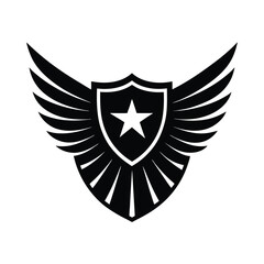 Obraz premium Military Eagle Crest Vector – Patriotic Shield Emblem with Wings Spread Silhouette 
