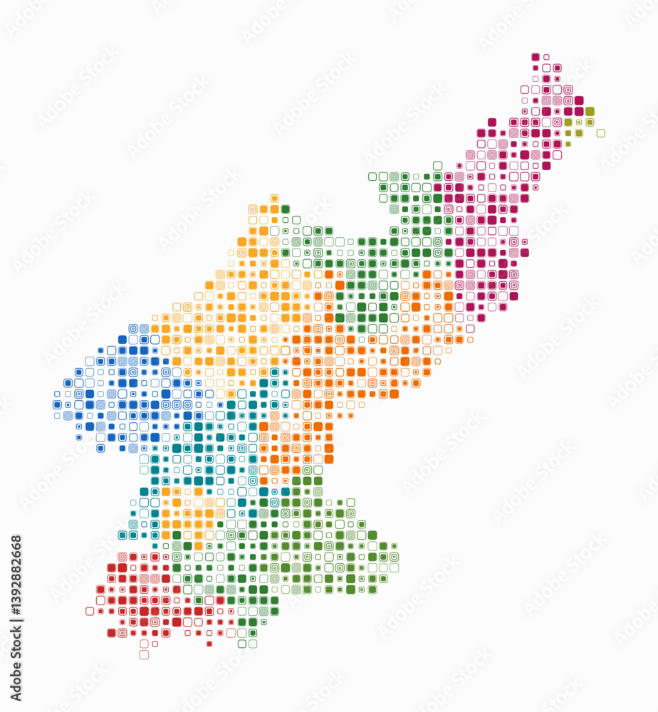 Poster dem. rep. korea, shape of the country build of colored cells. digital style map of the dem. rep. kor