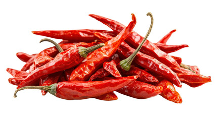 Close up of a pile of vibrant red dried Thai chili peppers a popular and pungent spicy culinary ingredient used in many Asian cuisines