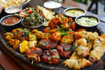 Fototapeta premium Delicious Platter of Varied Fried Foods and Dips