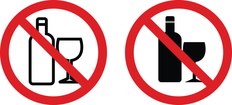 No alcohol prohibited sign icon set. Restriction public sign isolated on transparent background. Universally indicating restriction or prohibition symbols. Vector illustration.