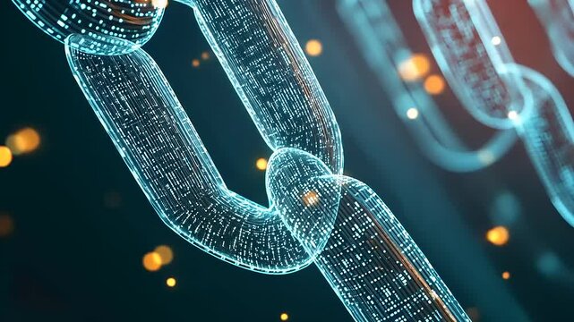 Futuristic Digital Chain Link Concept with Code Data Flow